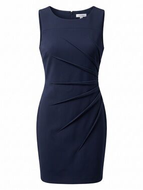 Calvin Klein Navy Pleated Sheath Dress